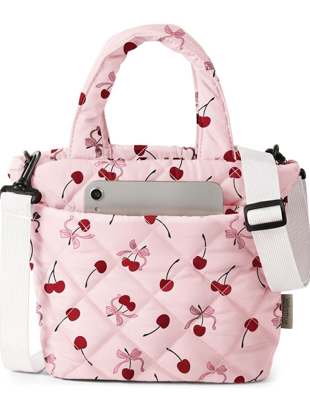 Pink Cherry Quilted Mini Tote Bag